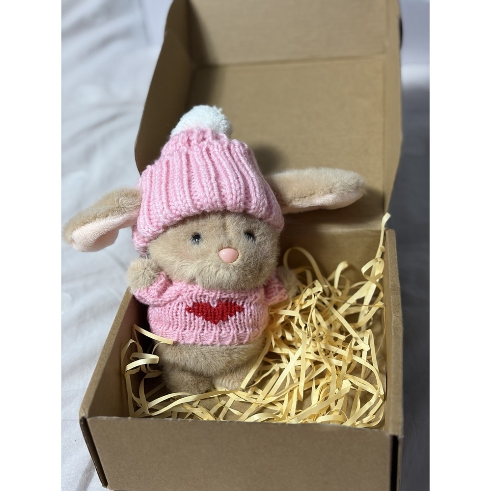Plush Bunny "Bunny Hugs" Gift Set Pink Hat Sweater Heart Stuffed Animal
